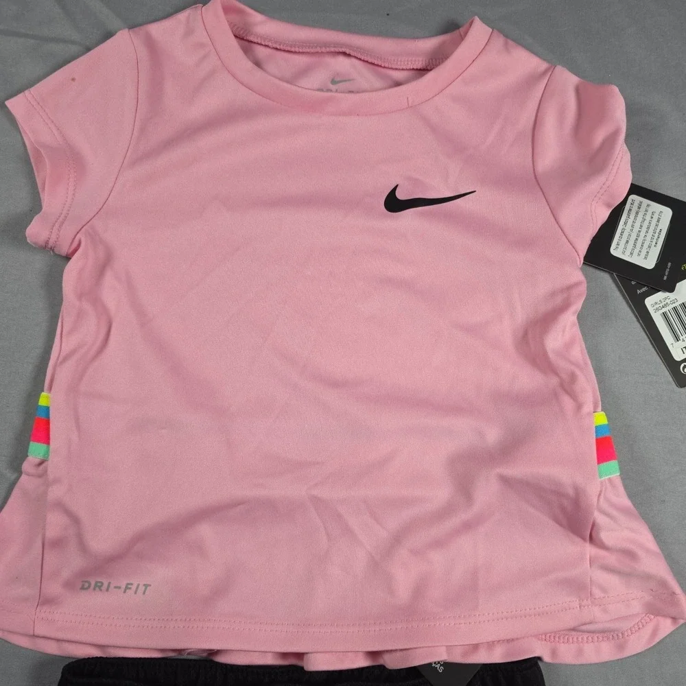Nike Dri-Fit Little Girl's  2-Piece Graphic Tee & Short Set Pink Black 3T